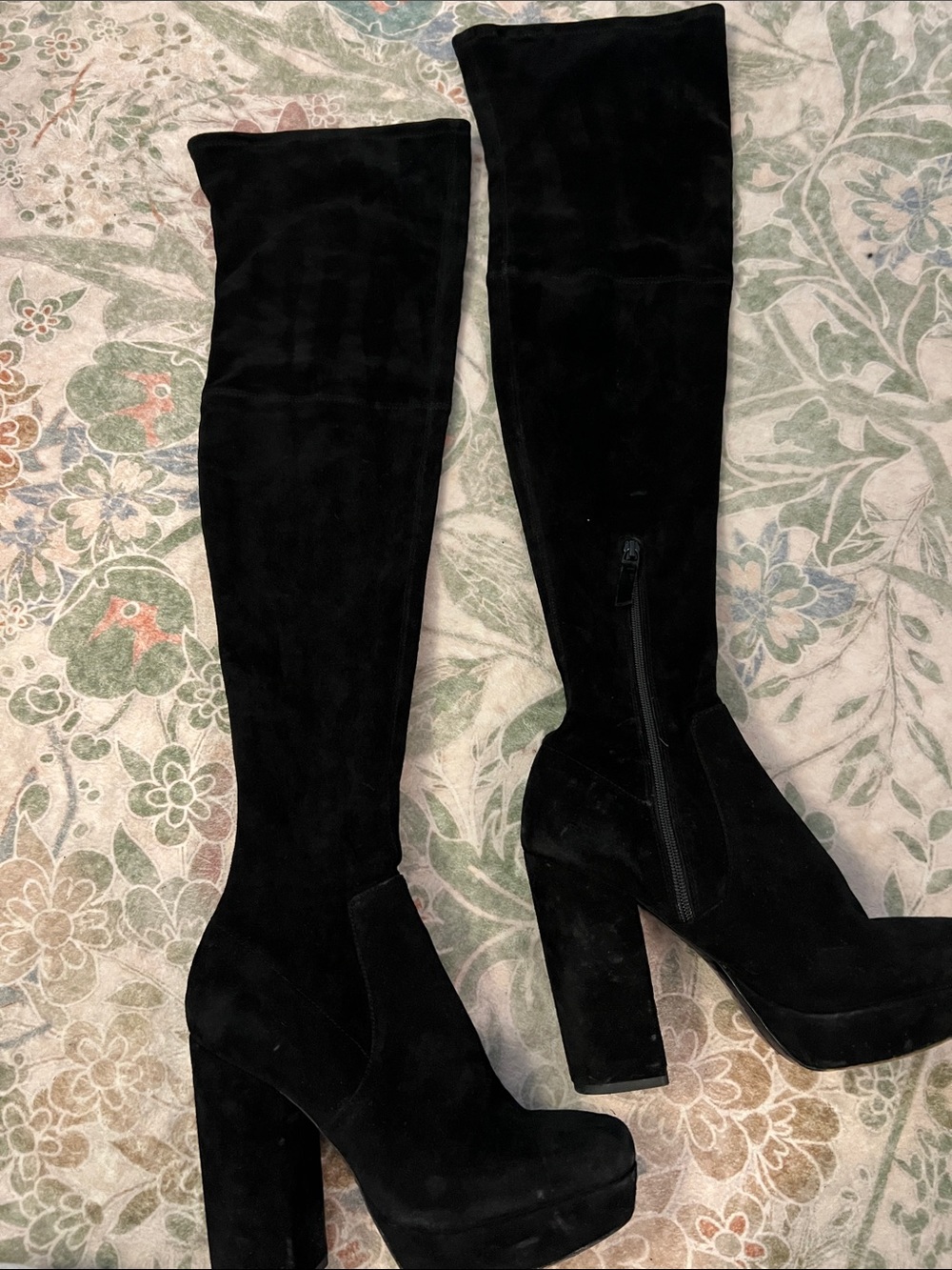 Alice + Olivia Black Suede Over-The-Knee Platform Boots